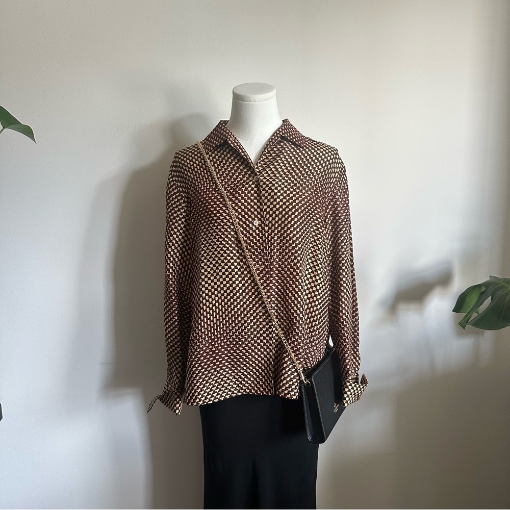 Vintage Louis Féraud Geometric Print Blouse Made in Italy, 100% Silk - Size M,